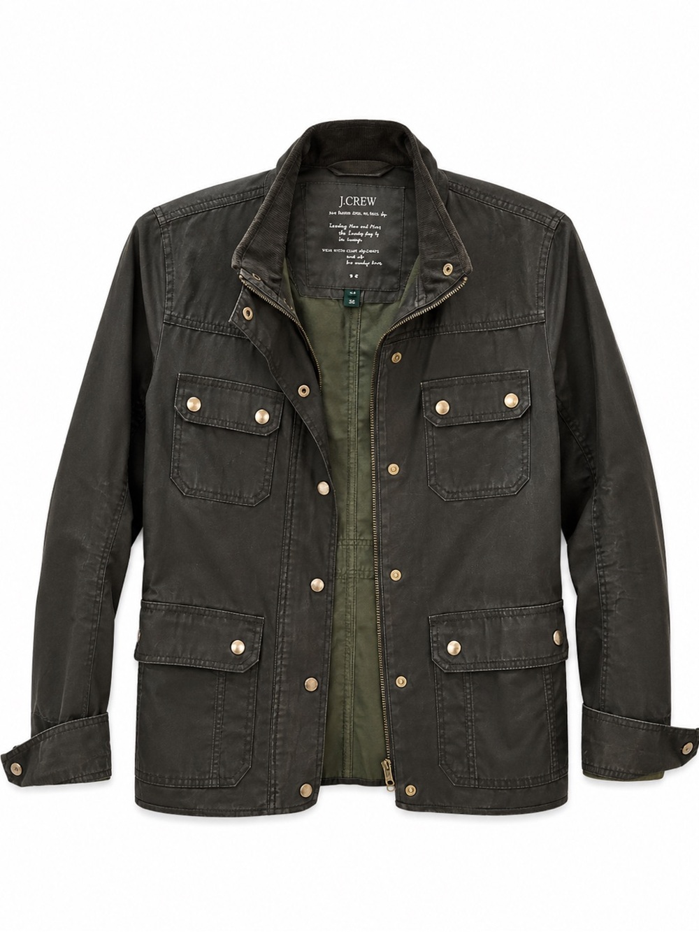 J. Crew Relaxed Boyfriend Field Jacket Olive Green Utility gold Buttons XS - Picture 1 of 13